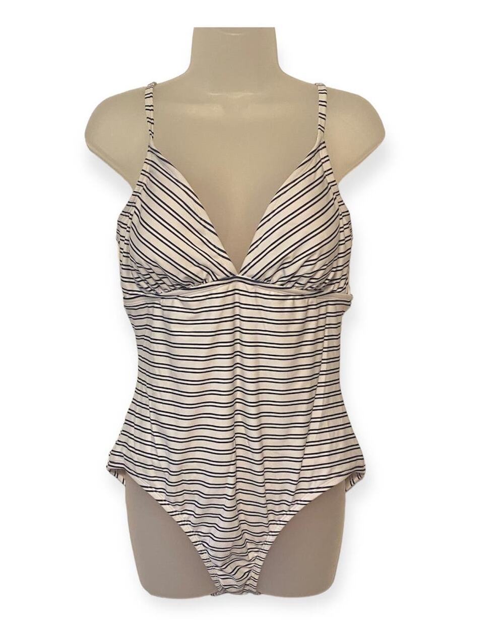 Kona Sol Women’s White Blue Stripe One Piece Swimsuit Size Large
